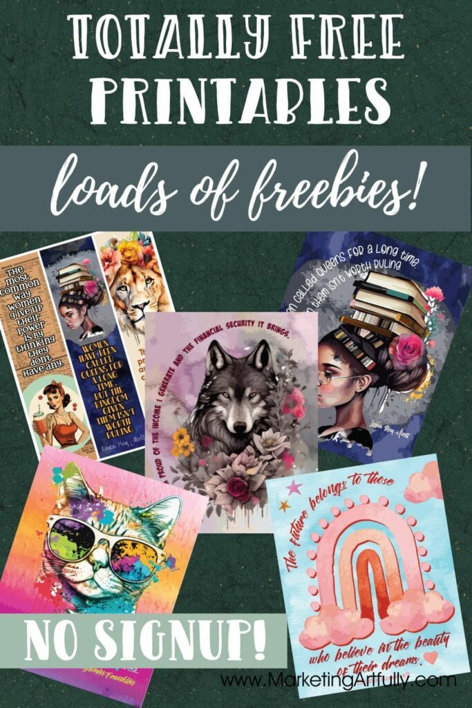 Freebies from Marketing Artfully! Planners, Wall Art, Bookmarks and More