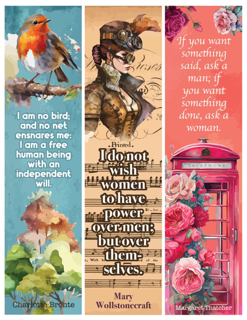 Charlotte Bronte, Mary Wollstonecraft and Margaret Thatcher Quote Bookmarks
