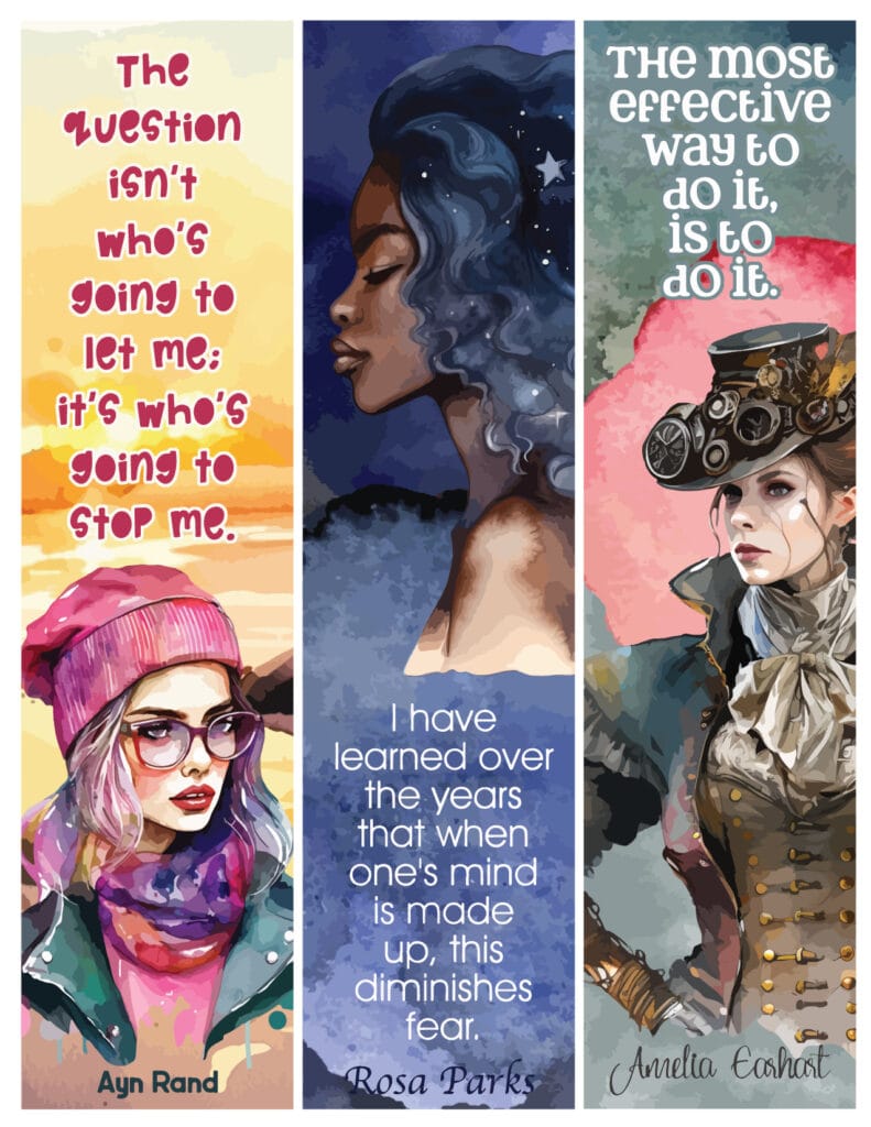 Ayn Rand, Rosa Parks and Emelia Earhart Quote Bookmarks