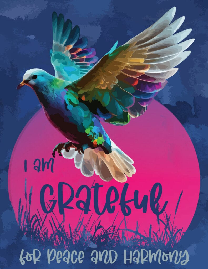 I am grateful for peace and harmony free printable poster