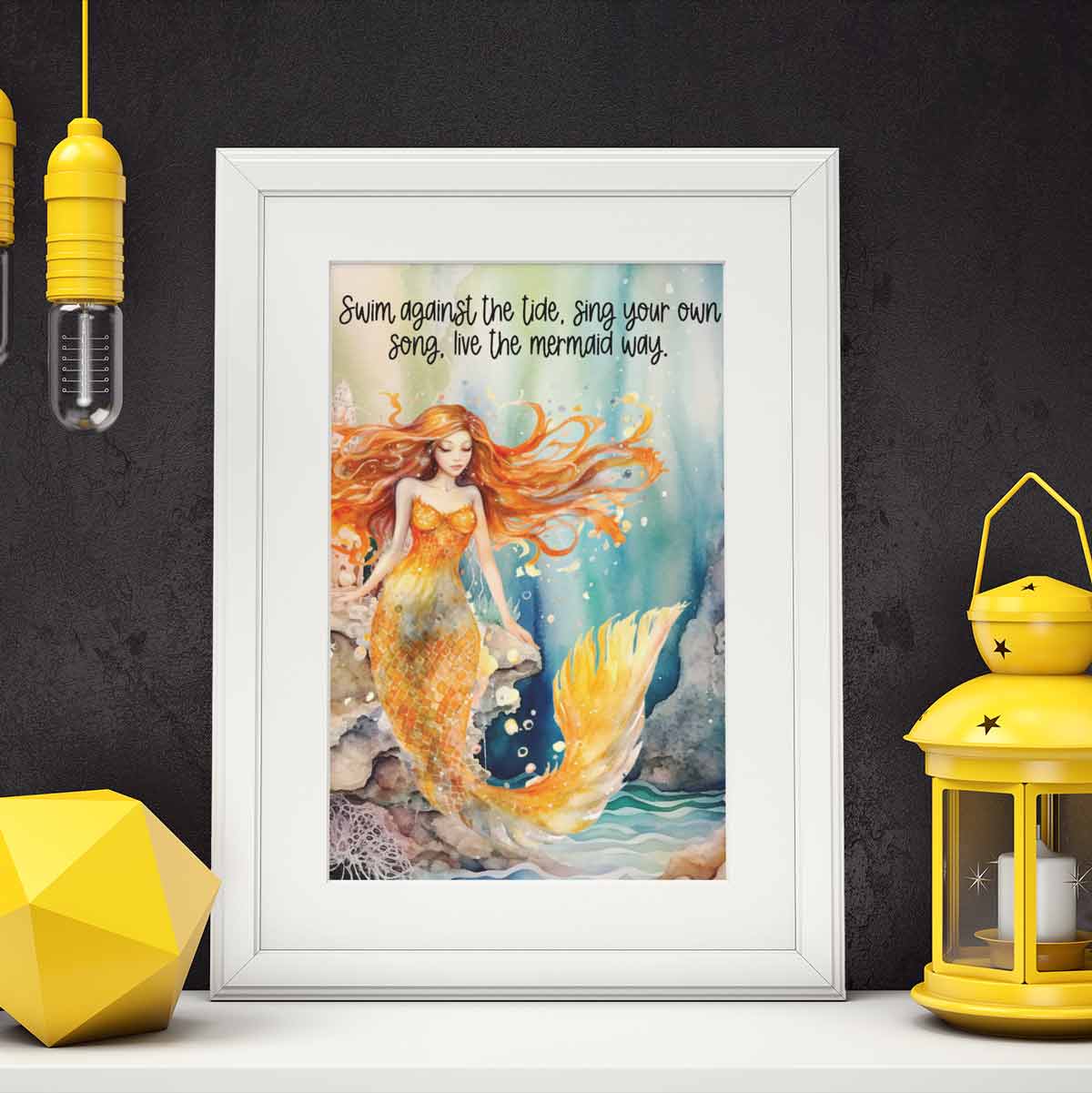 Free Printable Mermaid Wall Art In White Frame