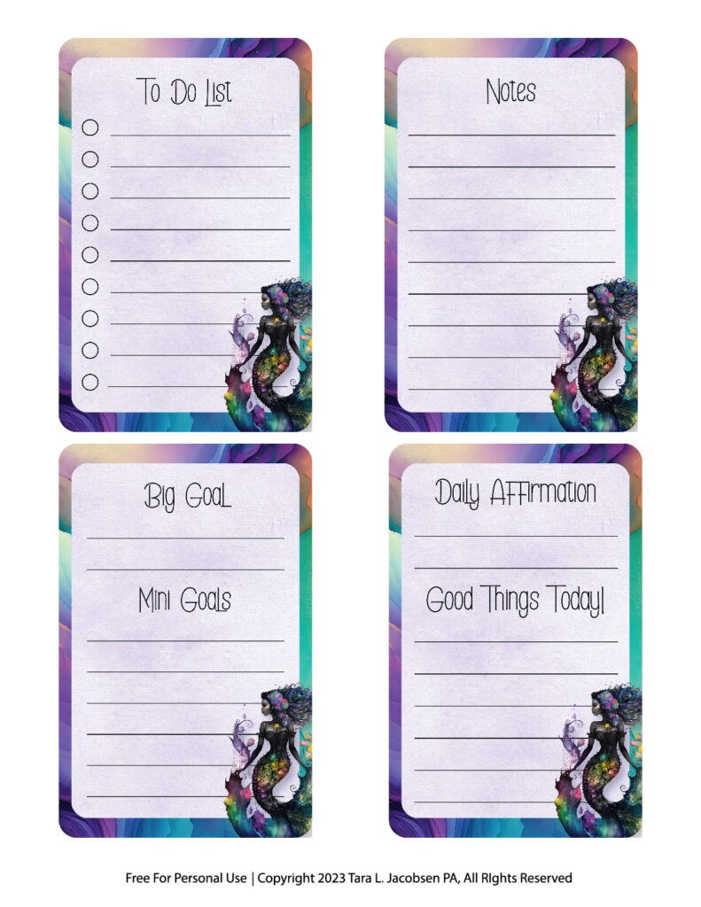 Purple Queen Mermaid Planner Cards