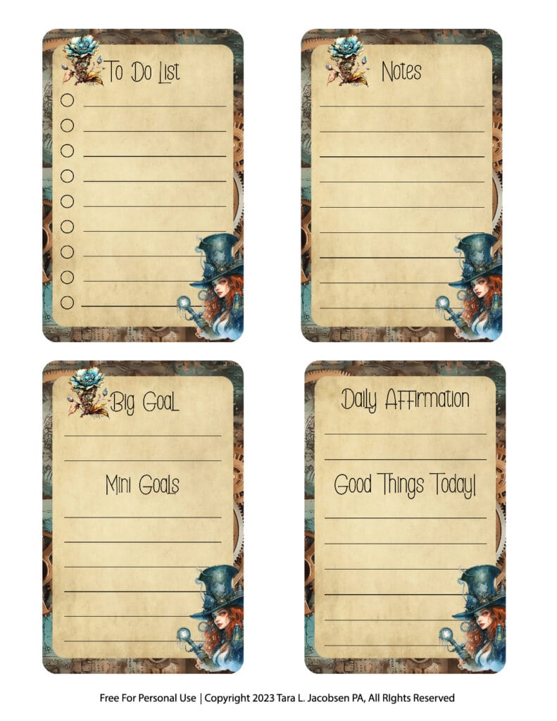 Witchy Steampunk Planner Cards 