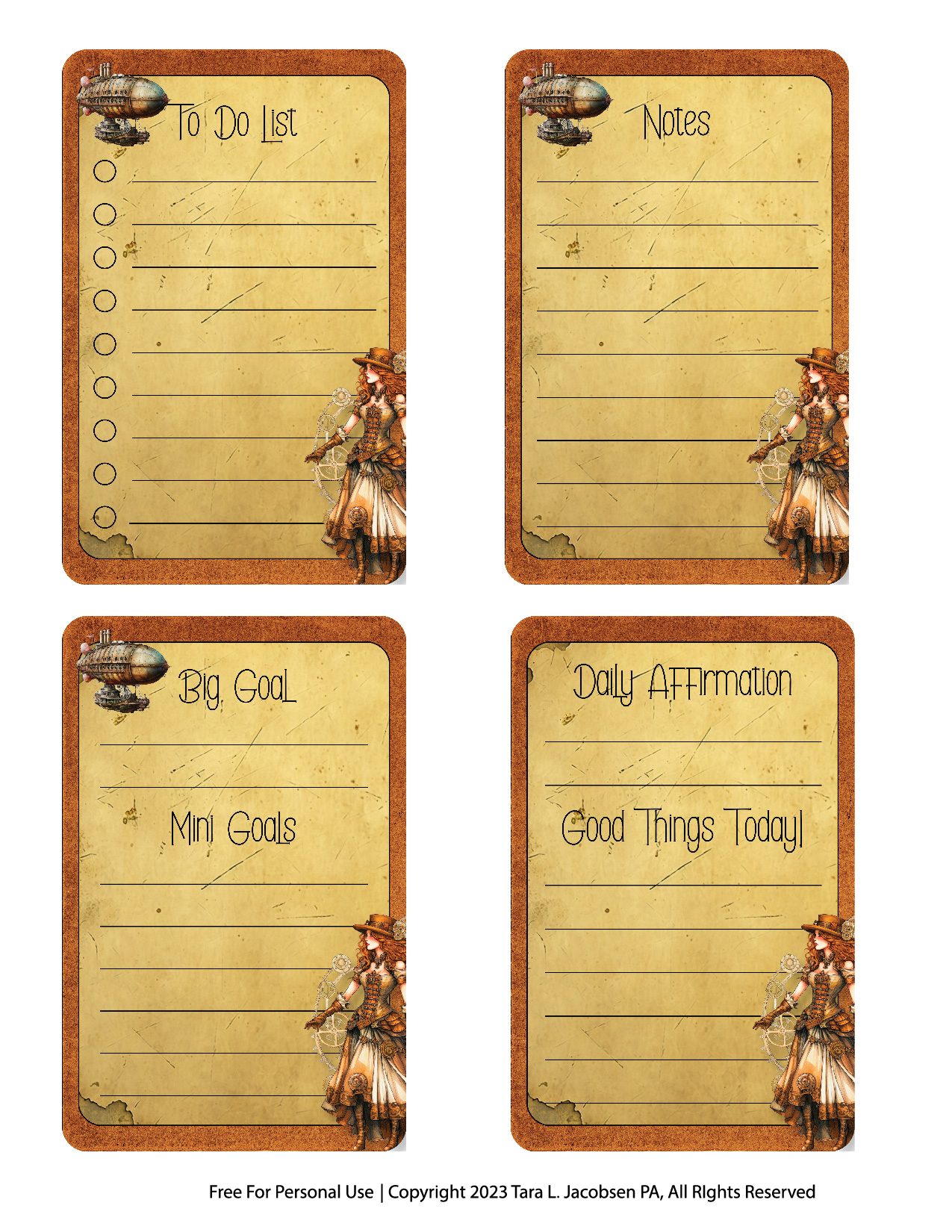 Airship Steampunk Woman Journal Cards