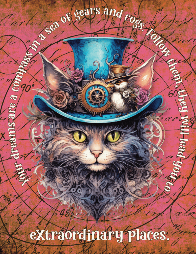 Steampunk Cat Motivational Wall Art Poster