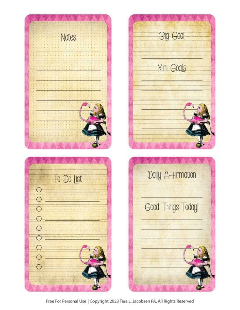 Alice In Wonderland Journal Cards - Free Printable