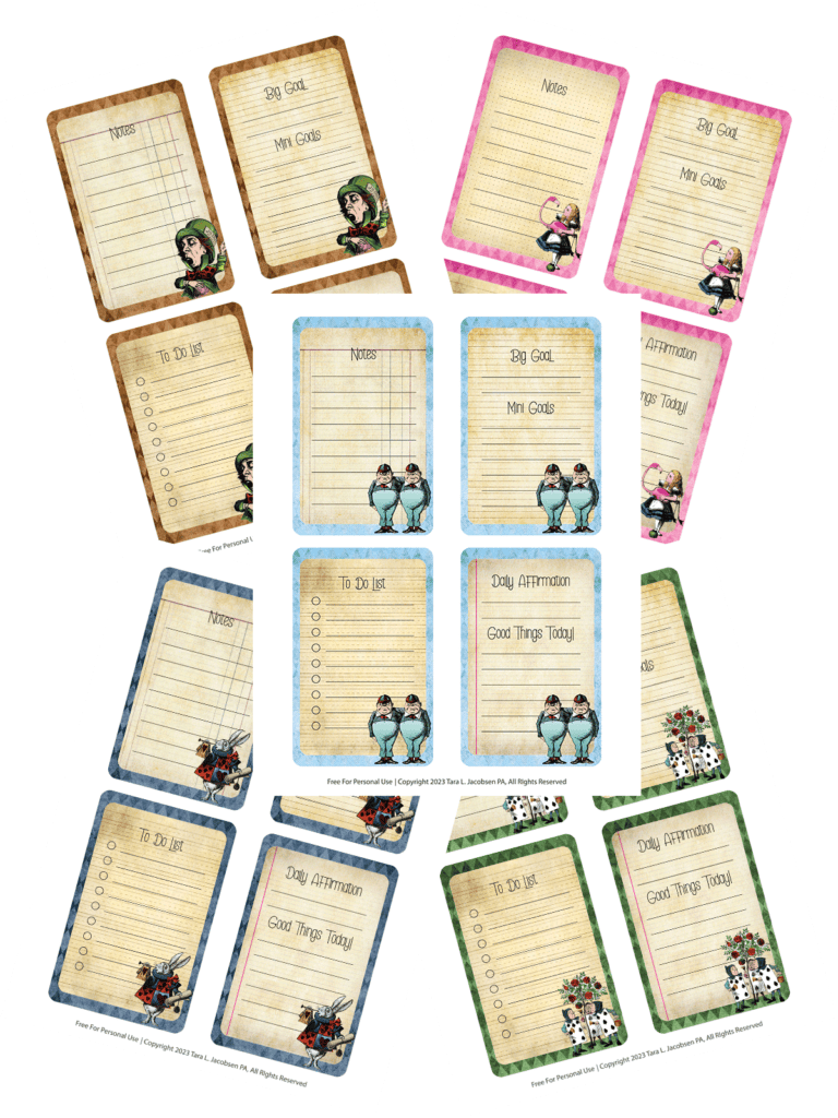Alice In Wonderland Planner Journal Cards - Free Printable
