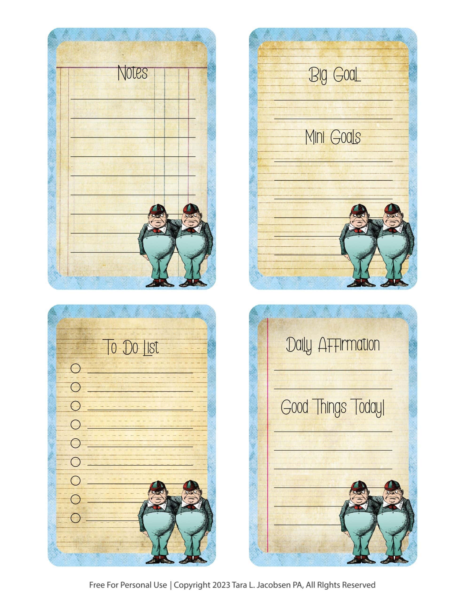 Alice In Wonderland Planner Journal Cards - Free Printable