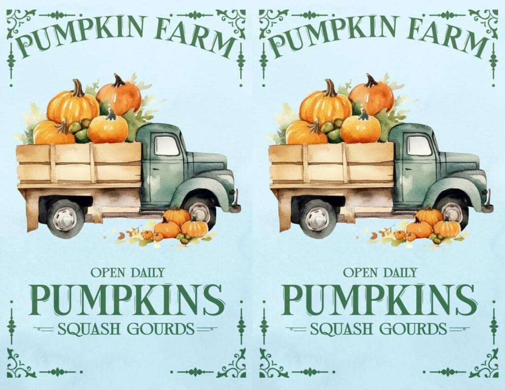 Pumpkin Farm Pickup Truck - Free Printable Fall Planner Cover or Dashboard (Half Letter Sized)