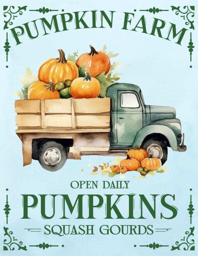 Pumpkin Farm Pickup Truck - Free Printable Fall Planner Cover or Dashboard (Letter Sized)