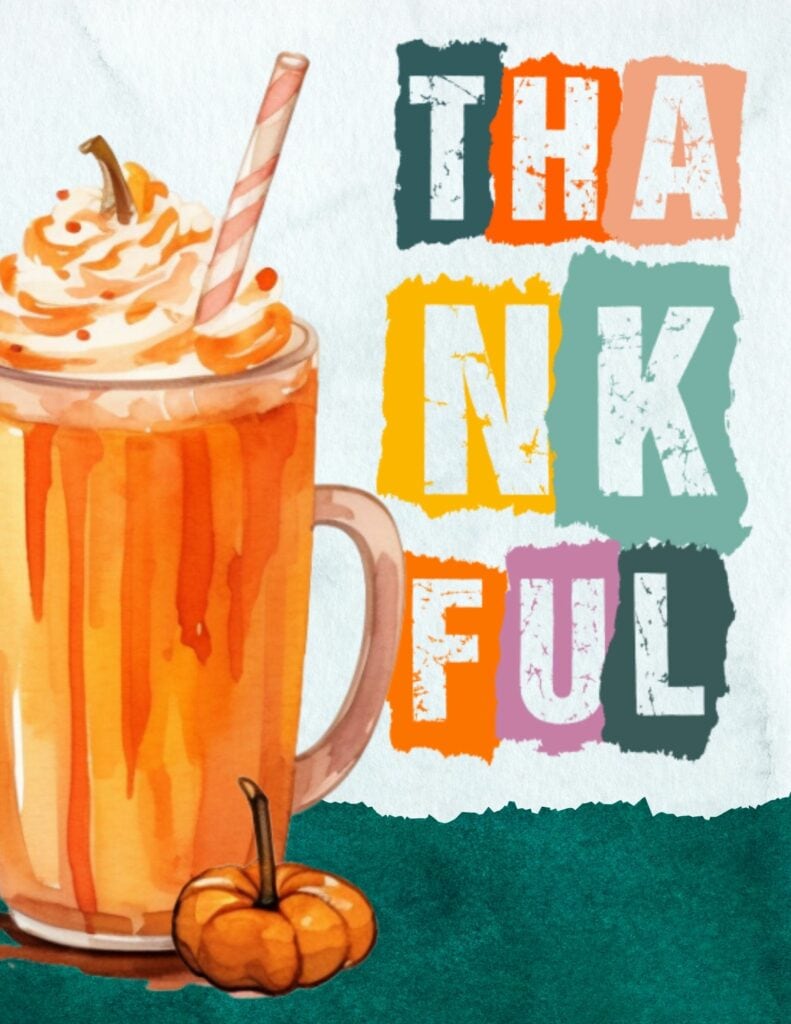 Colorful Pumpkin Spiced Coffee Themed Thanksgiving Free Printable Planner Cover