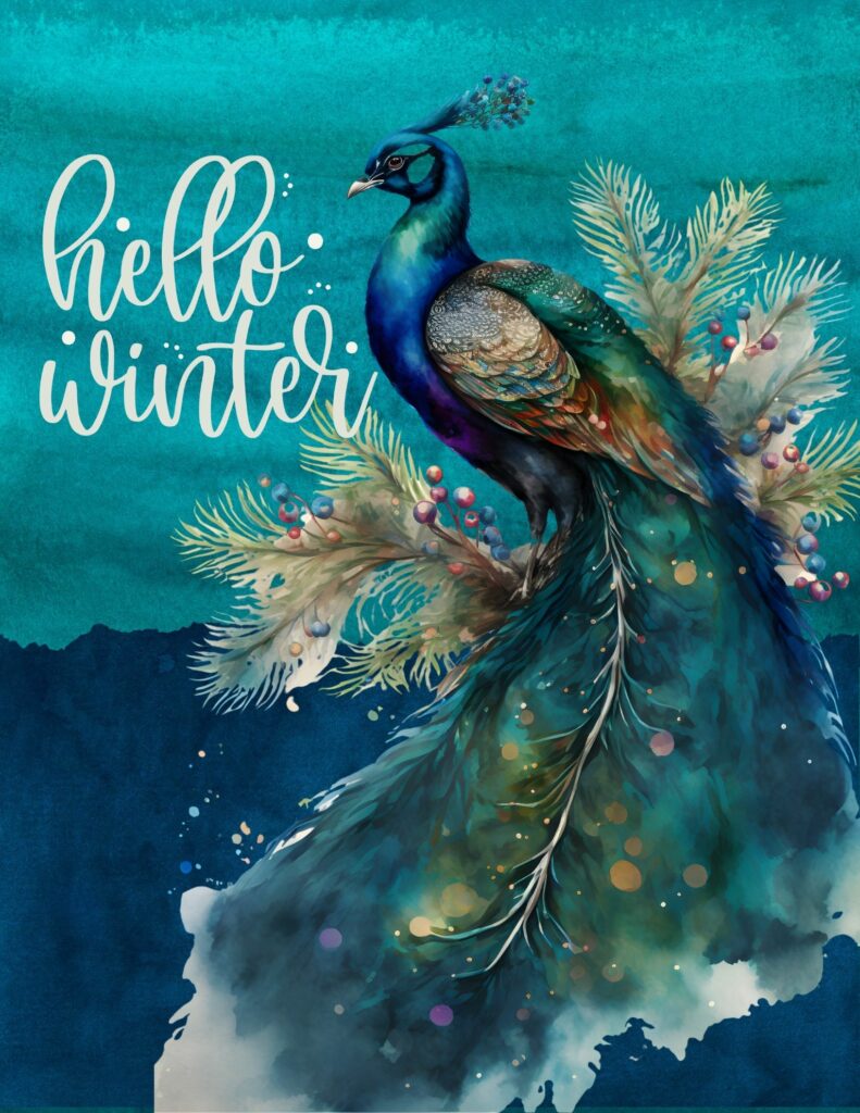 Hello Winter Peacock - Free Printable Planner Cover