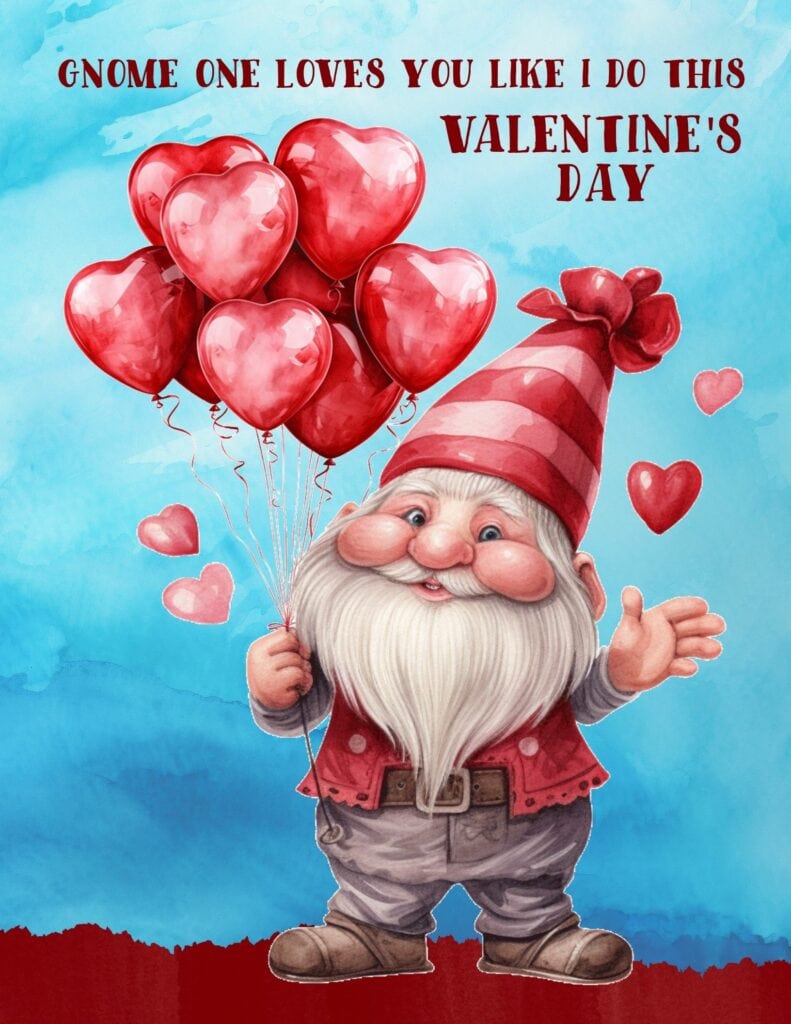 Cute Valentines Day Gnome With Heart Balloons Free Printable Planner Cover