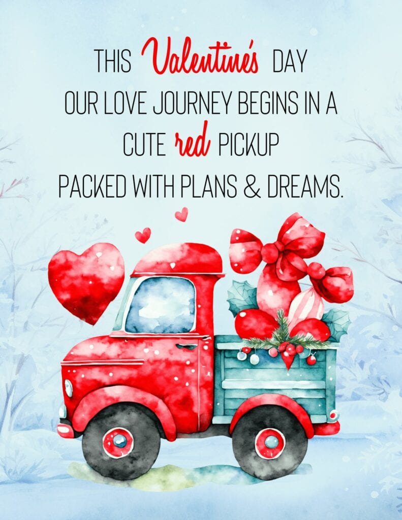 Our Love Journey Begins In A Cute Red Pickup - Free Printable Planner Cover