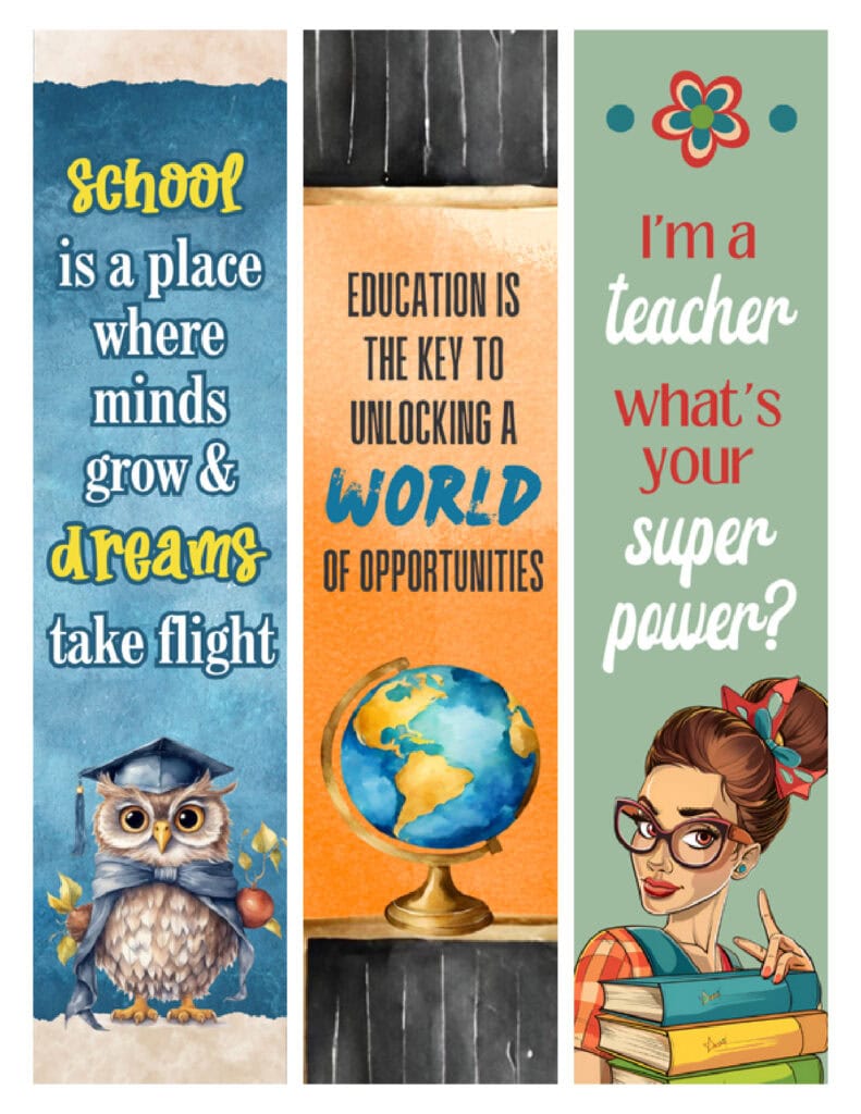 Teacher Appreciation Bookmarks - Graduation, History or Geography and Super Hero