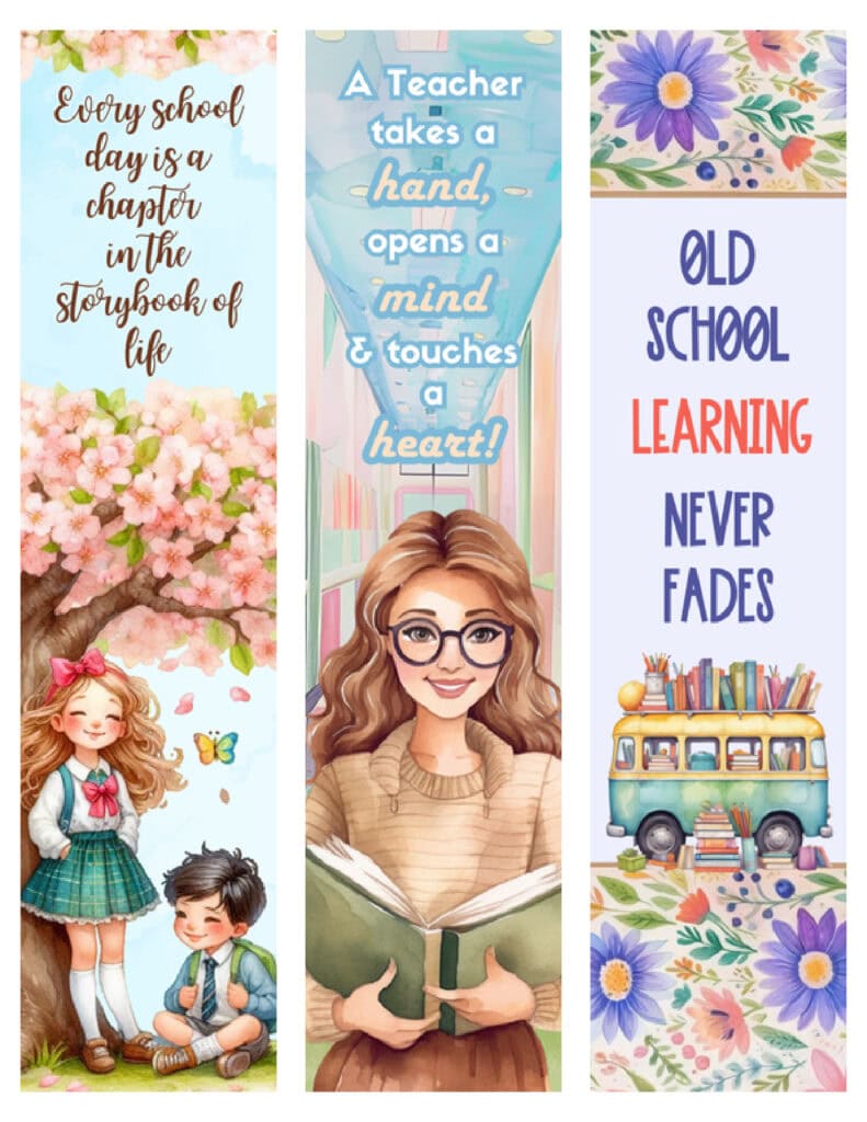 Cute Teacher Appreciation Bookmarks - Great for Kindergarten, Grade School or Middle School