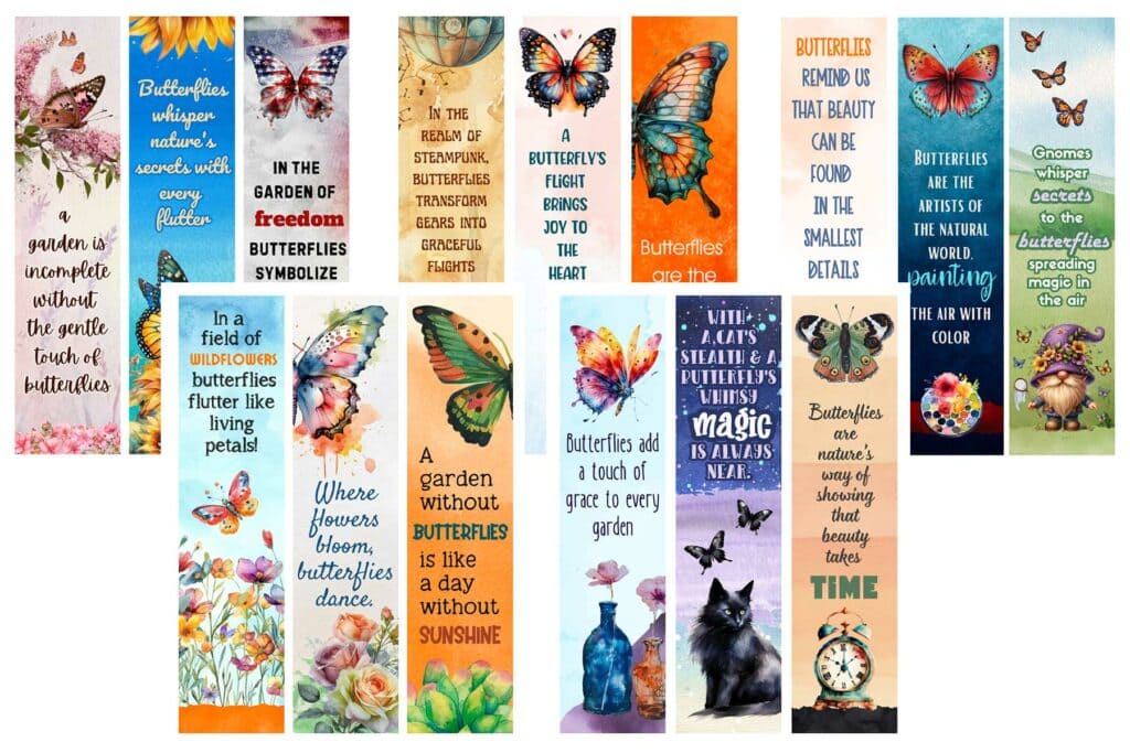15 Free Printable DIY Beautiful Butterflies Bookmarks

