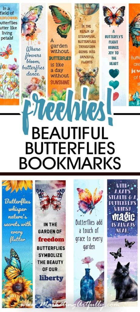 15 Free Printable DIY Beautiful Butterflies Bookmarks
