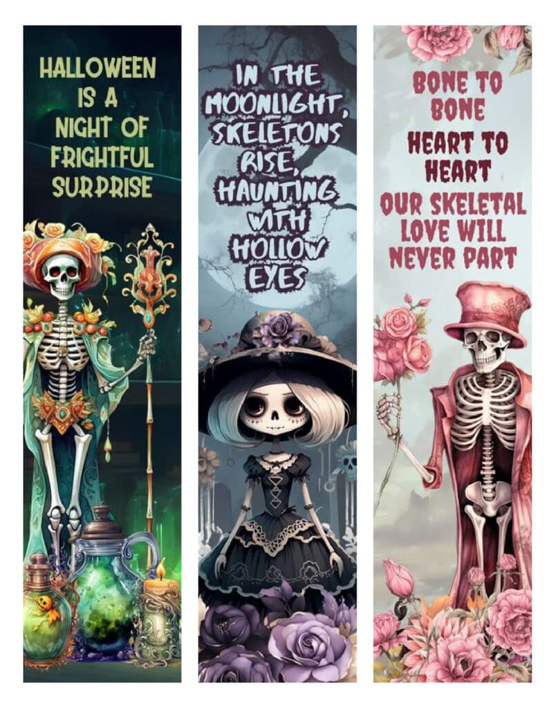  Saucy Skeletons Halloween Bookmarks - Free Printables