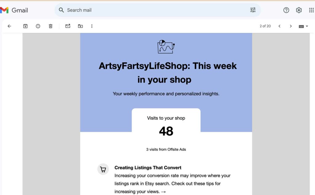 Etsy Shop Status Email