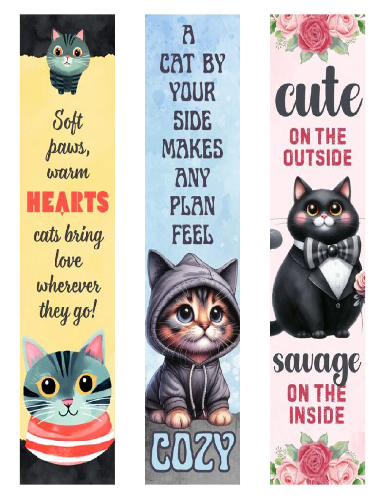 Charming Cats and Whimsy Words - Free Printable Bookmarks