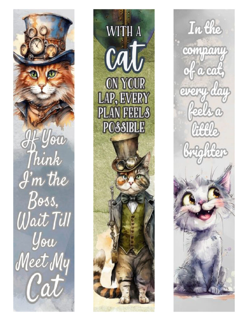 Cats, Hats, and Uplifting Whisker Tales - Free Printable Bookmarks