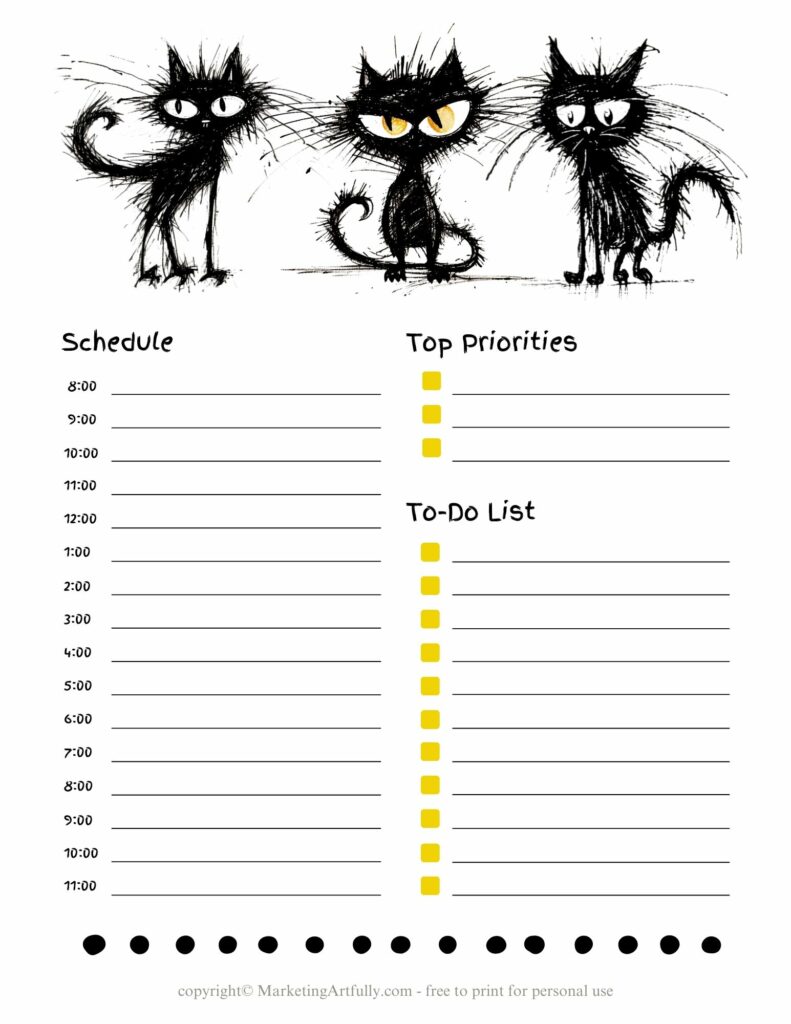 Frazzled Black Cats - Daily planner pages