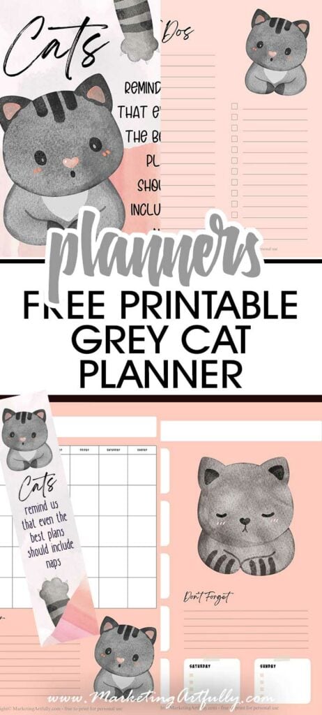 Gray and Pink Cats Planner - Free Printable