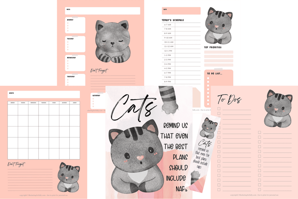 Gray and Pink Cats Planner - Free Printable 