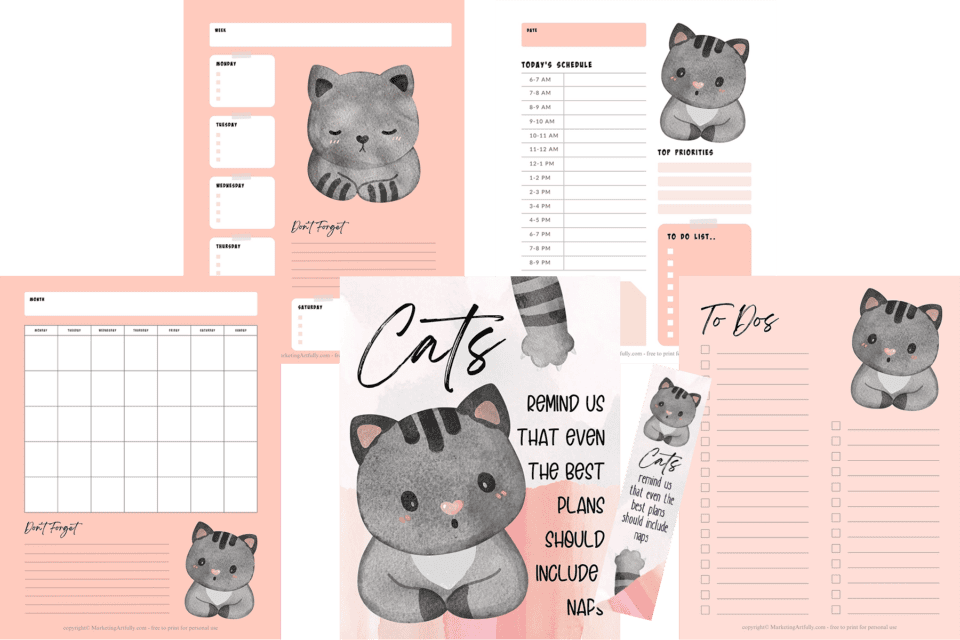 Gray and Pink Cats Planner - Free Printable