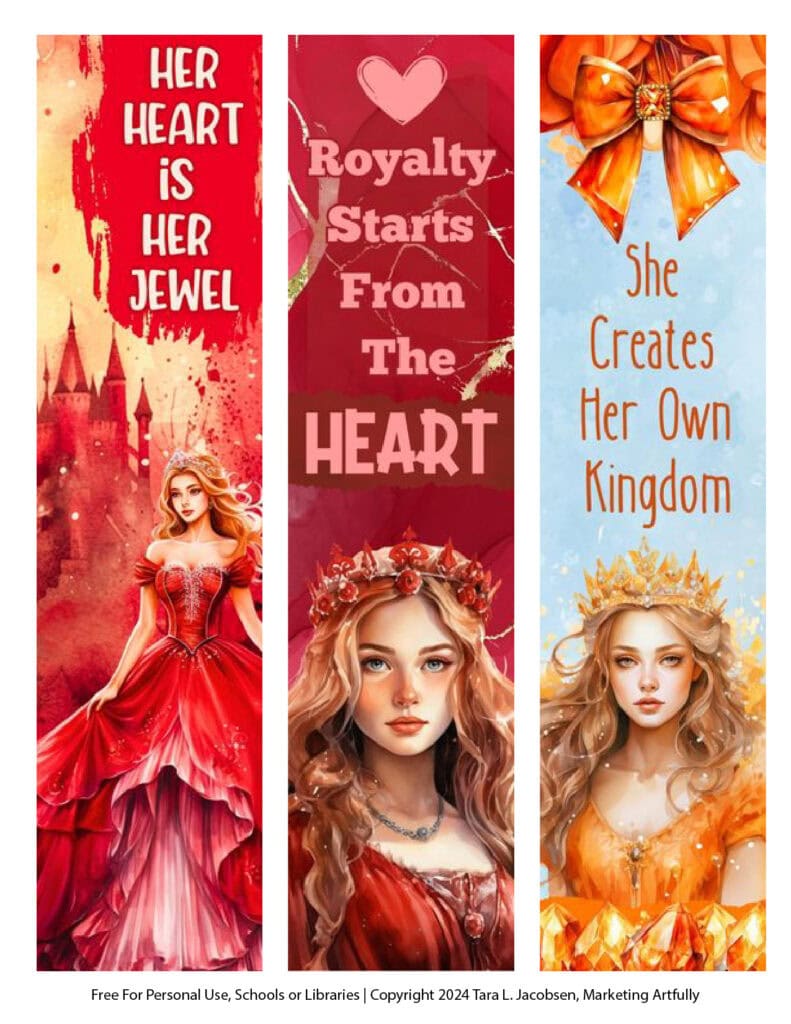 Red and Orange Free Printable Princess Bookmarks