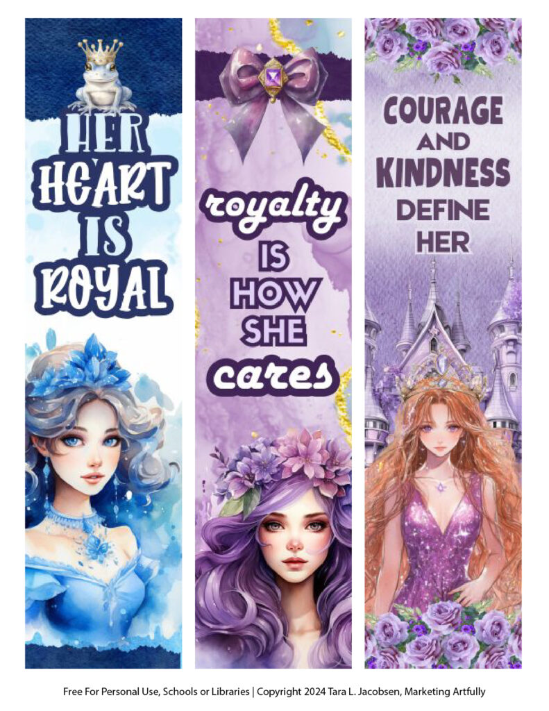 Purple and Blue Free Printable Princess Bookmarks