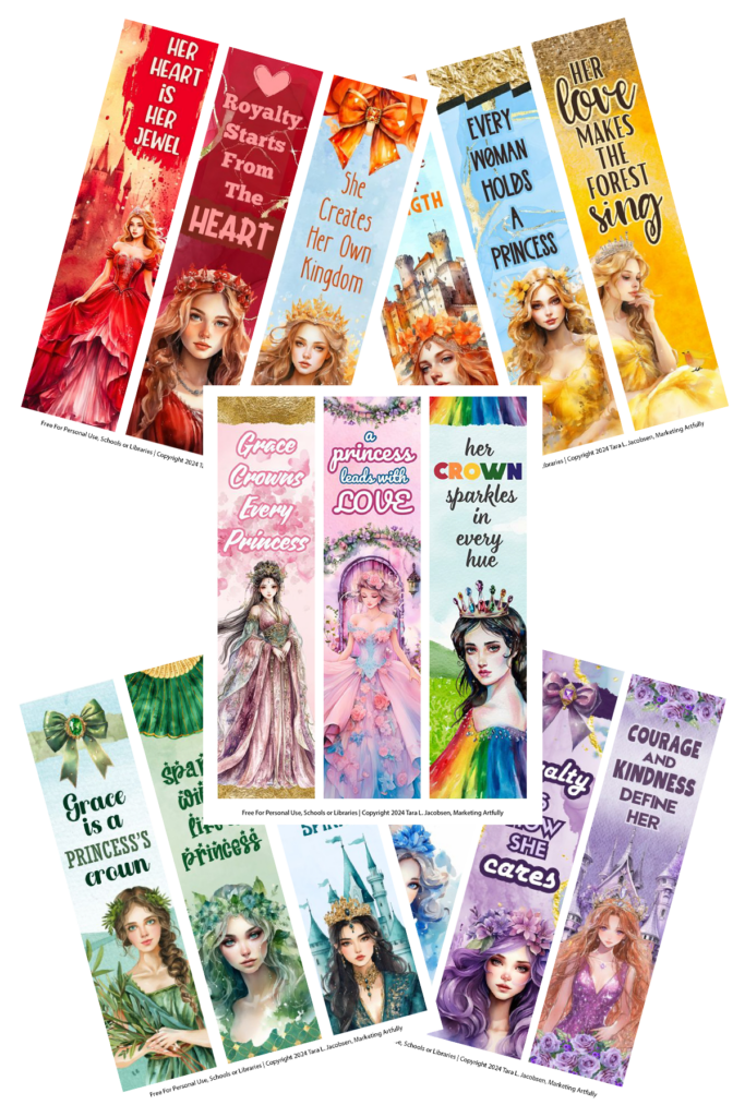 15 Free Printable Rainbow Princess Bookmarks
