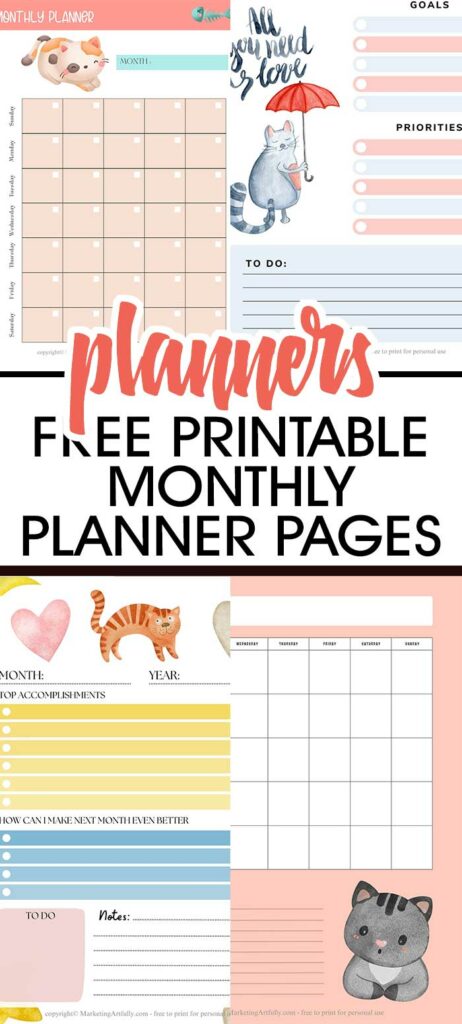 5 Printable Cat Planner Pages - Monthly Planner Ideas