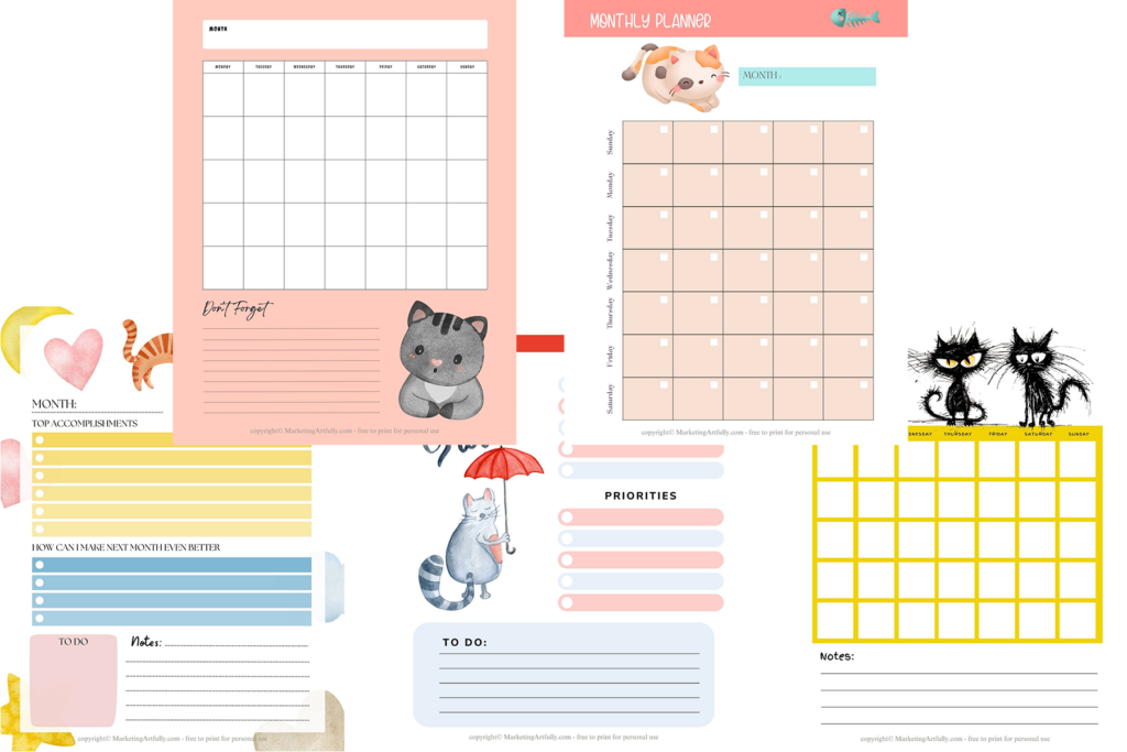 5 Printable Cat Planner Pages - Monthly Planner Ideas 