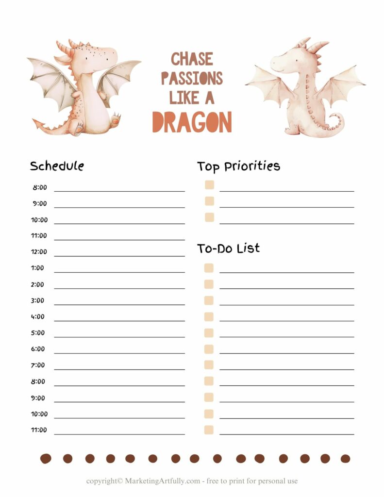 Whimsical Dragons and Daily Inspirations  - Daily Planner Page