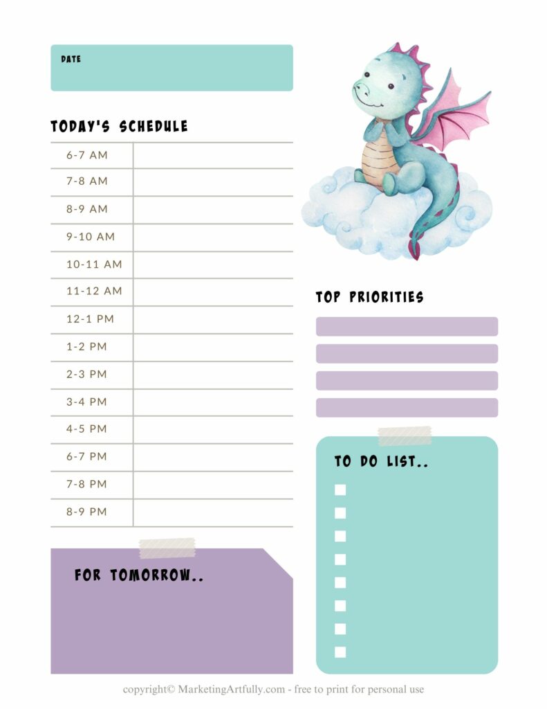 Playful Wings and Cloudy Skies - Daily Planner Page