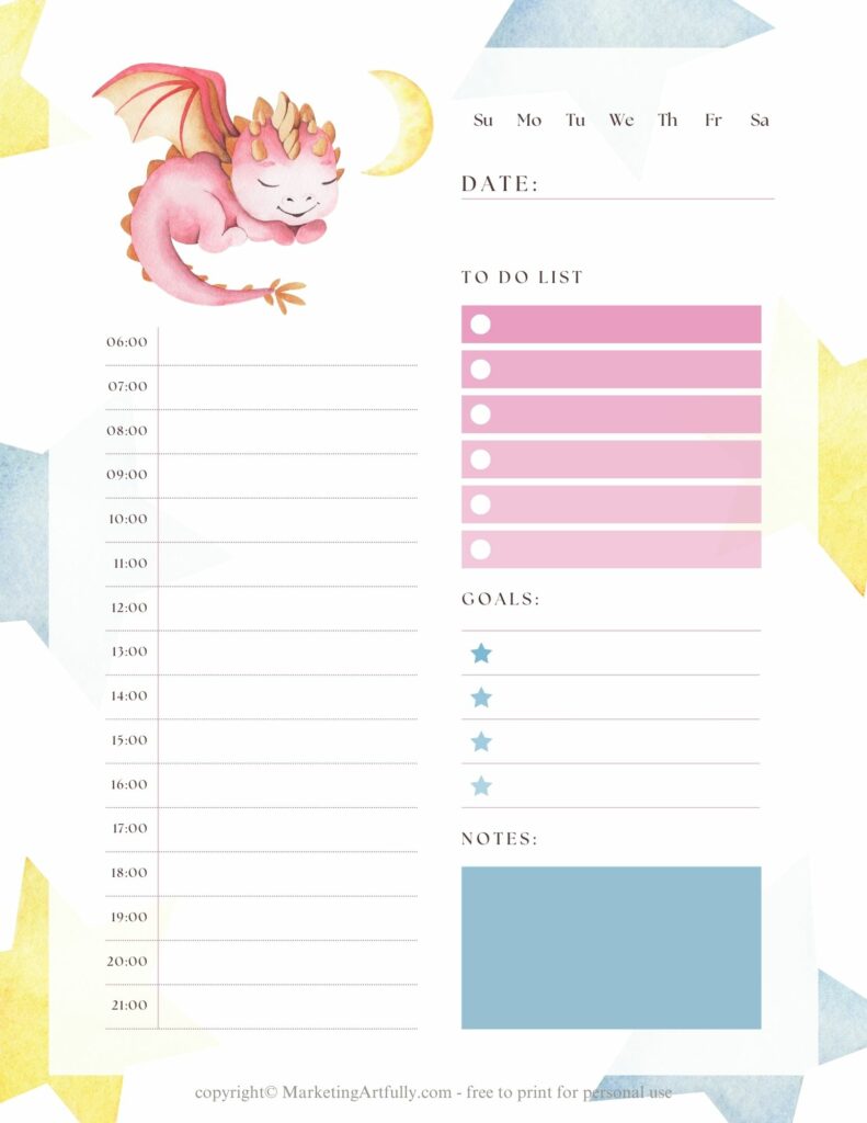 Dragon's Nap in Gentle Pastel - Daily Planner Page