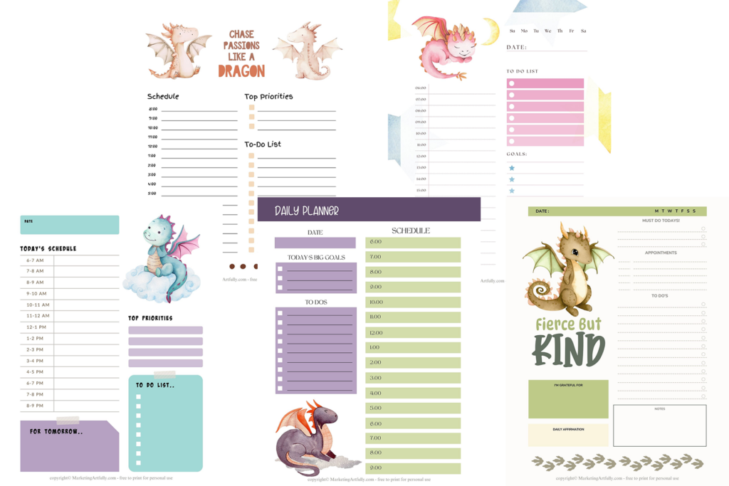 5 Cute Dragons Daily Planner Ideas 