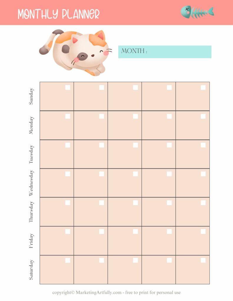 Playful Paws and Pastel Days - Free Printable Monthly Planner