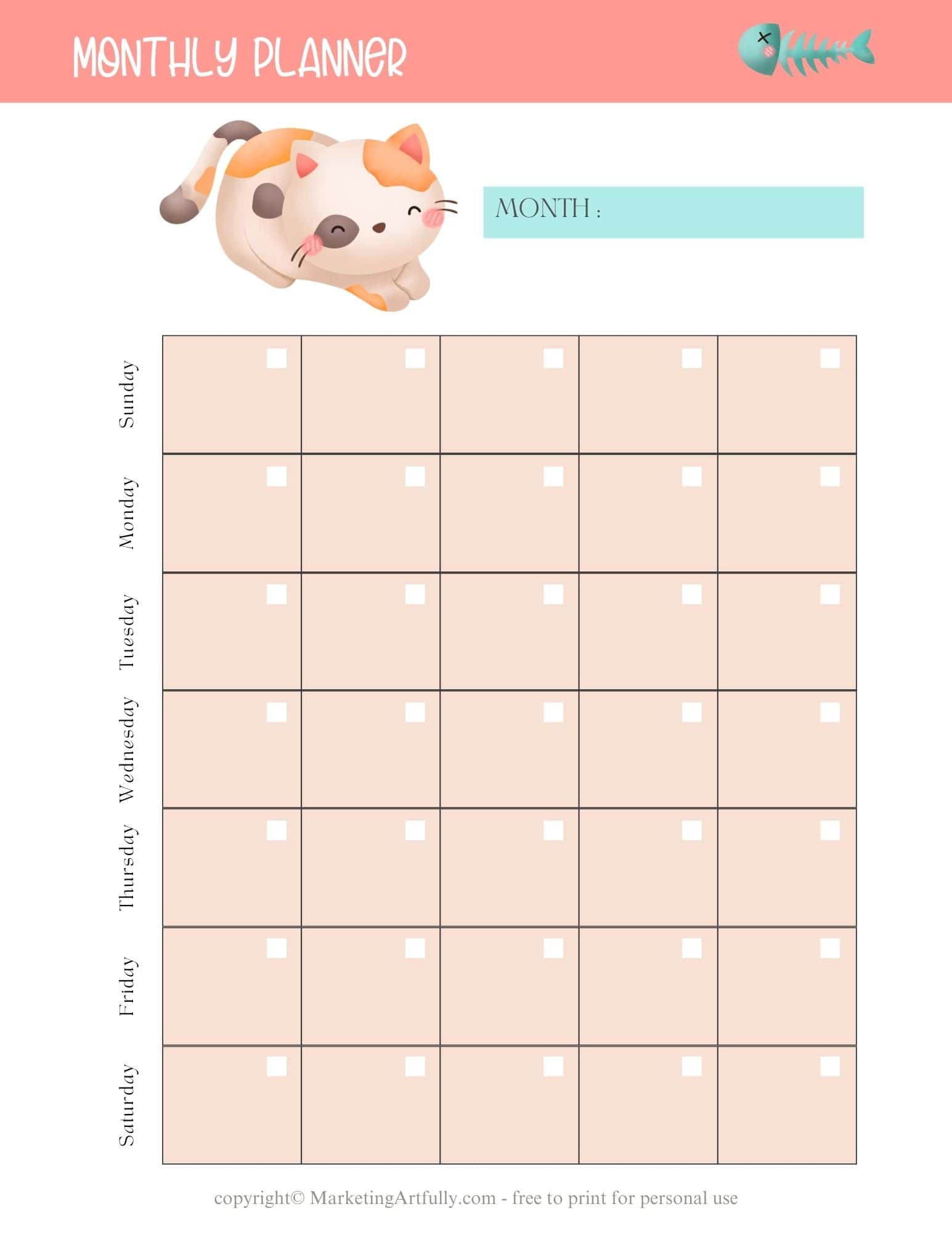 5 Printable Cat Planner Pages - Monthly Planner Ideas