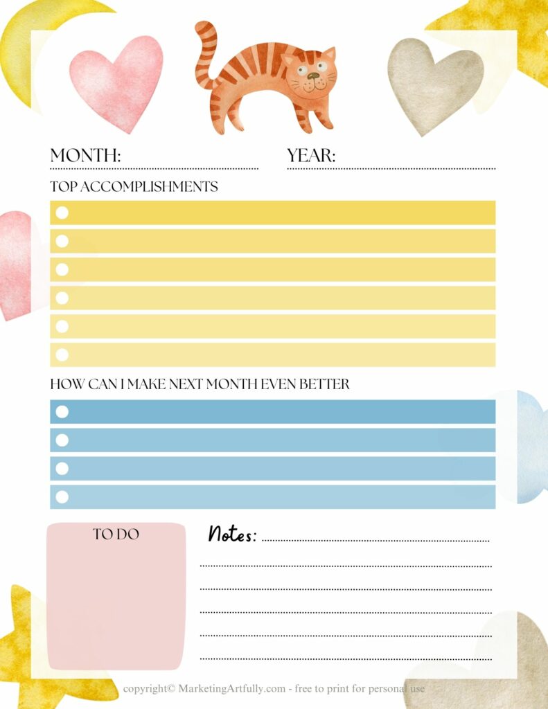 Tabby Dreams and Planning Themes - Free Printable Monthly Planner Page