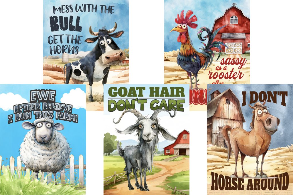 5 Quirky Farm Animal Printables: Fun Sayings for Planners, Journals and Wall Art!
