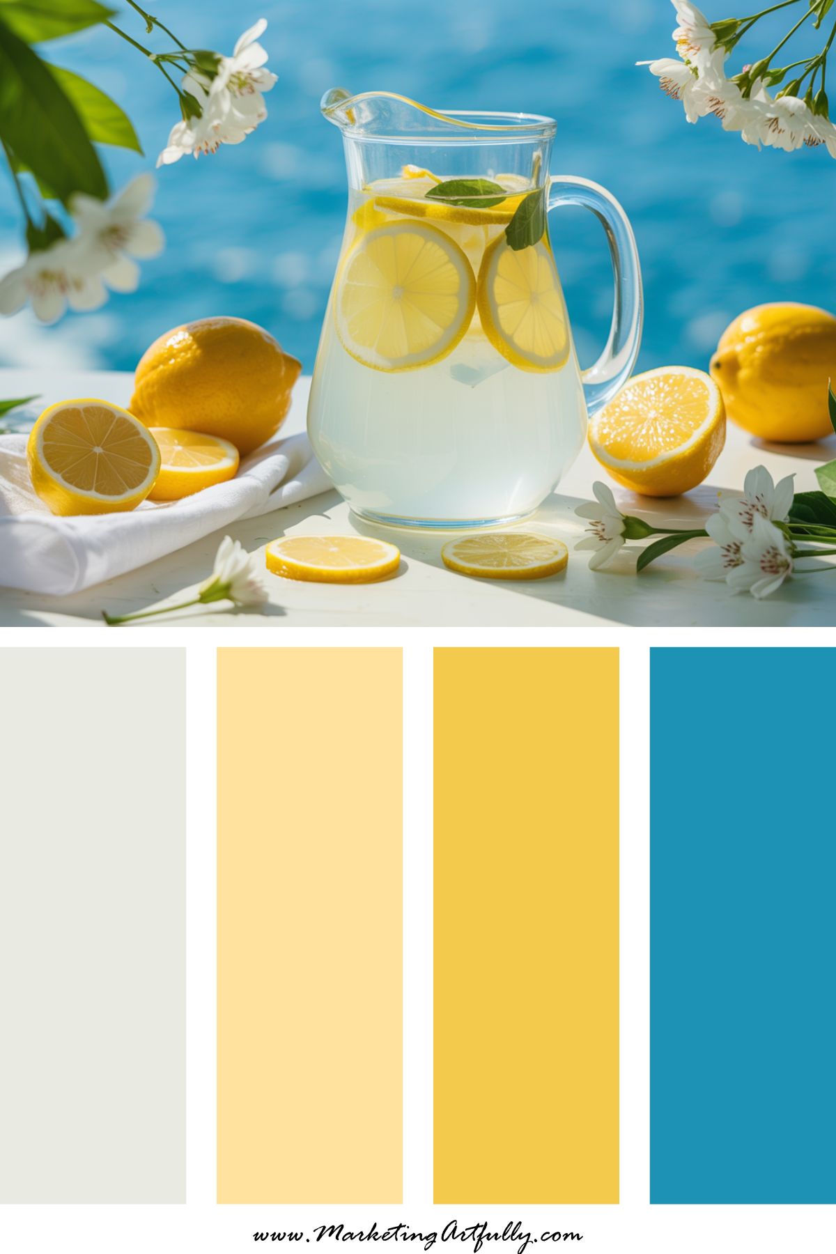 2. 🍋 Lemon Yellow + Sky Blue + White